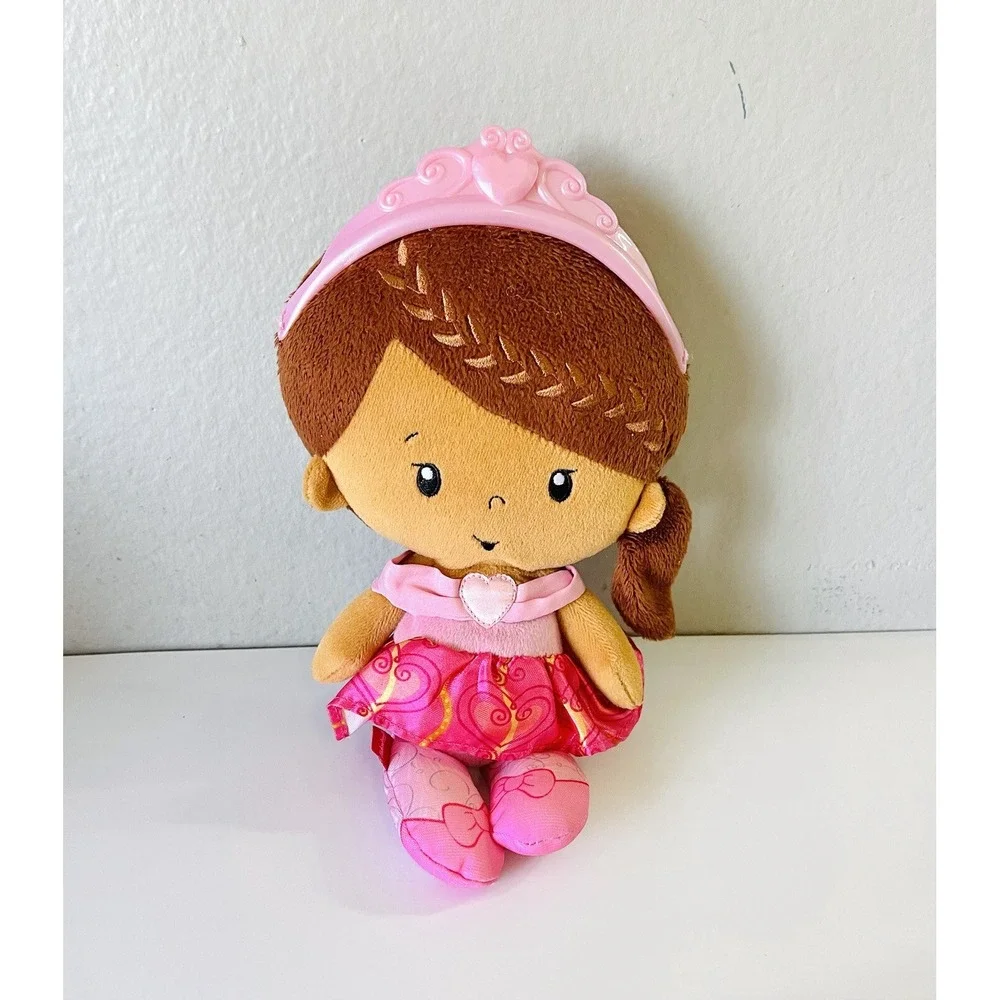 Fisher Price Princess‎ Pink Dress Soft Plush Doll Chimes Baby Rattle Brown Hair